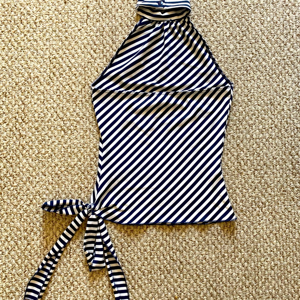 High neck striped top with bow. Size S.
